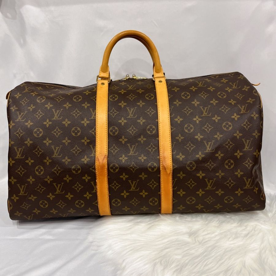Louis Vuitton LV 老花字紋 55公分keepall 手提旅行袋/行李包/斜背包-0