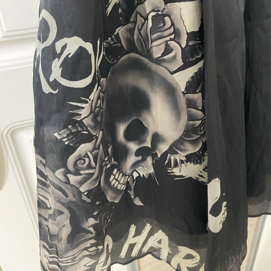 美國潮牌Ed hardy龐克搖滾風老虎頭骷髏玫瑰黑白暈染塗鴉無袖連身裙 洋裝 連身紗裙 傘裙 澎澎裙-8