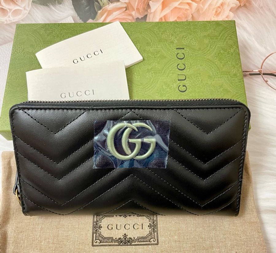 出清🎉正品全新 GUCCI GG Marmont拉鍊長夾-黑-0
