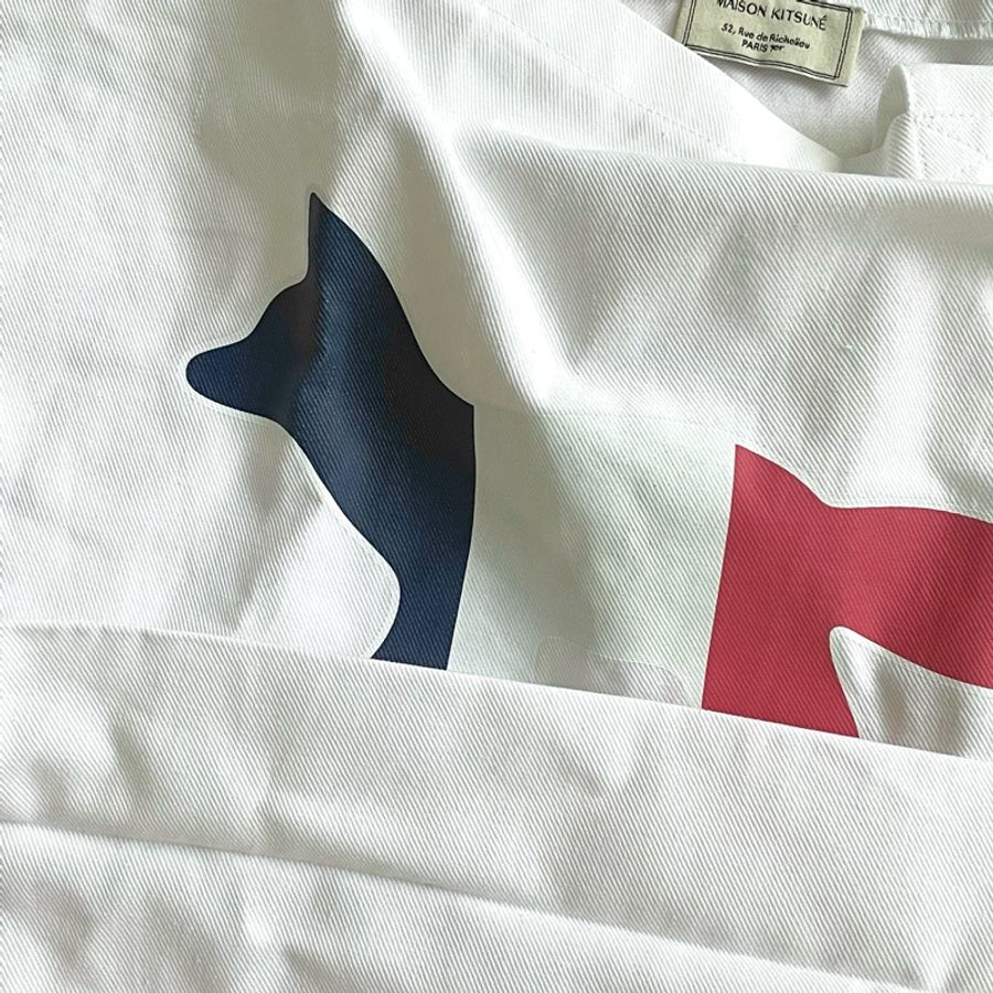 Maison Kitsune 法國 國旗 小狐貍 白色大 托特包 帆布包 購物袋-2