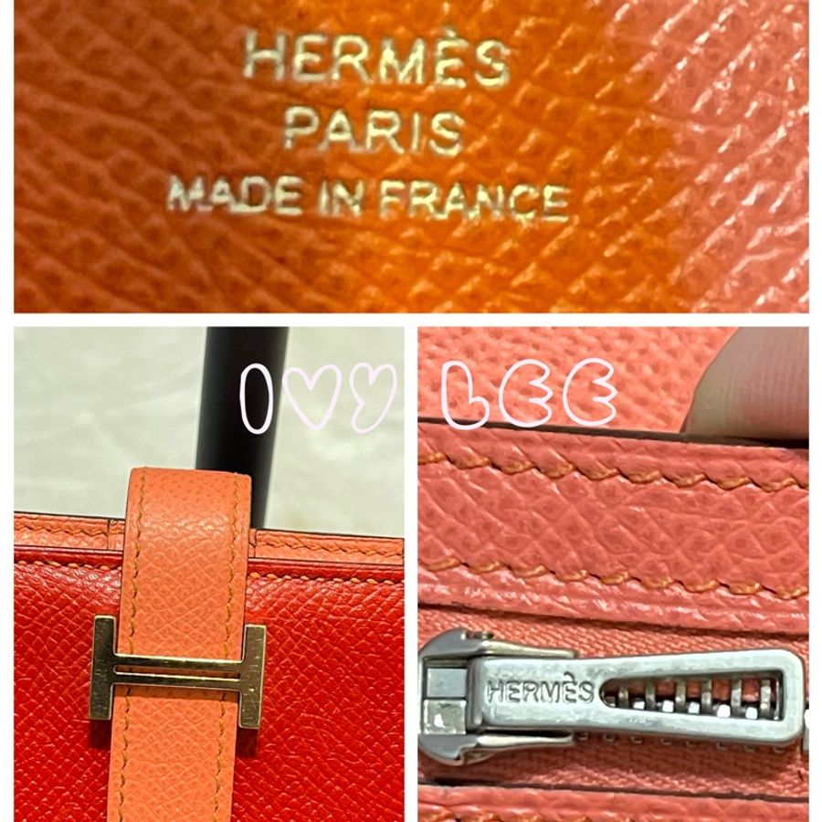HERMES 愛馬仕 BEARN 精品長夾 EPSOM 紅膚拼色 Q刻 二手正品-6