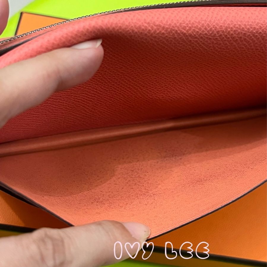 HERMES 愛馬仕 BEARN 精品長夾 EPSOM 紅膚拼色 Q刻 二手正品-16