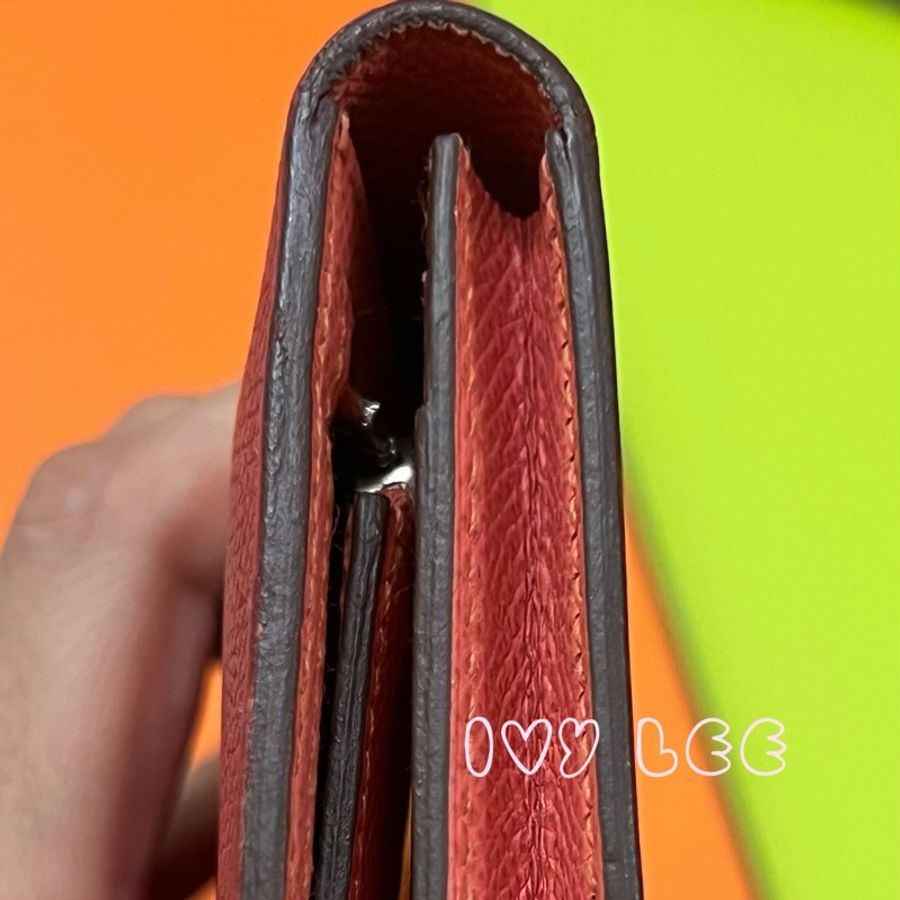 HERMES 愛馬仕 BEARN 精品長夾 EPSOM 紅膚拼色 Q刻 二手正品-22