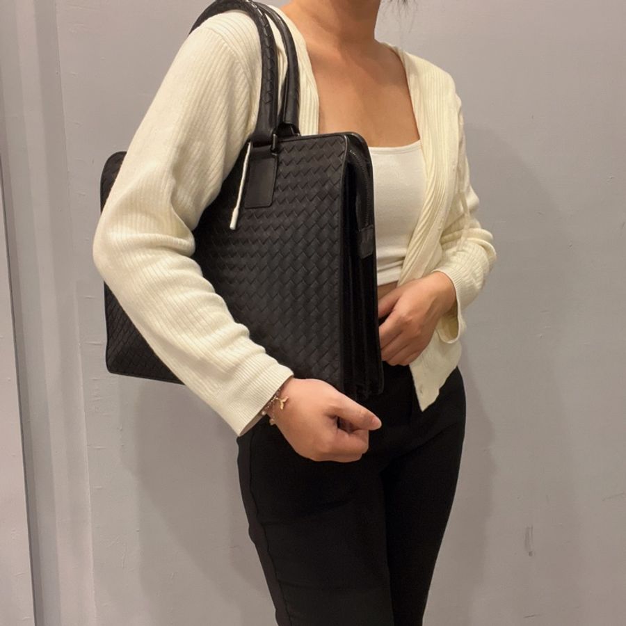 Bottega Veneta BV 黑色全皮編織手提公事包/手提包/電腦包-14