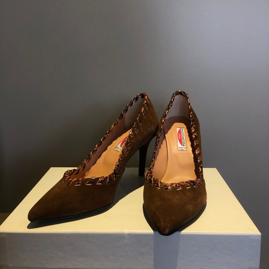 Spazio Moda Bologna 皮革滾邊細跟高跟鞋-0