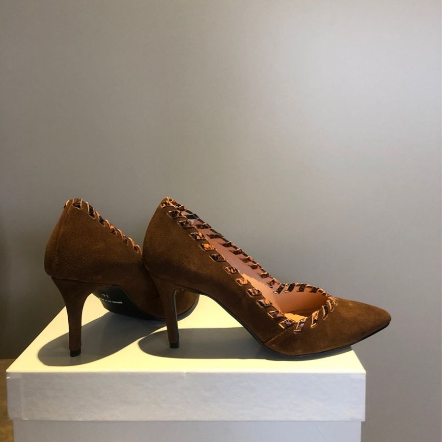Spazio Moda Bologna 皮革滾邊細跟高跟鞋-2