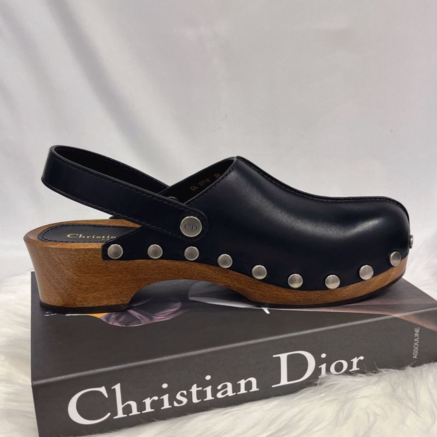 Dior 迪奧 黑色 全皮 木跟涼鞋 39號-3