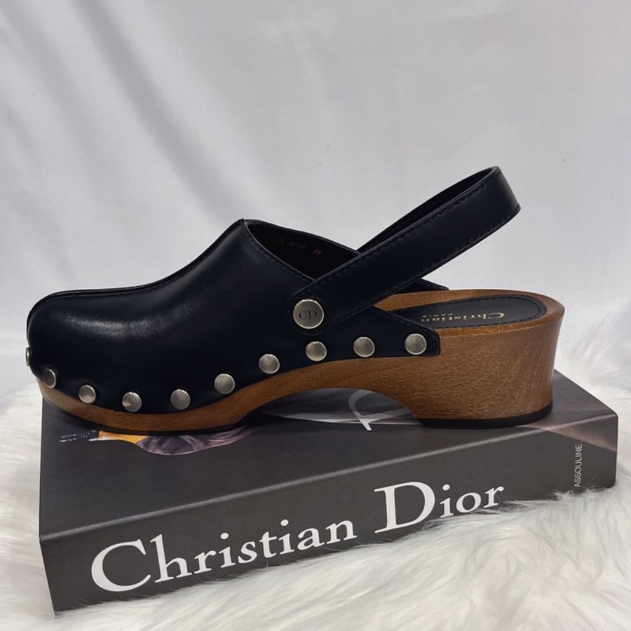 Dior 迪奧 黑色 全皮 木跟涼鞋 39號-6
