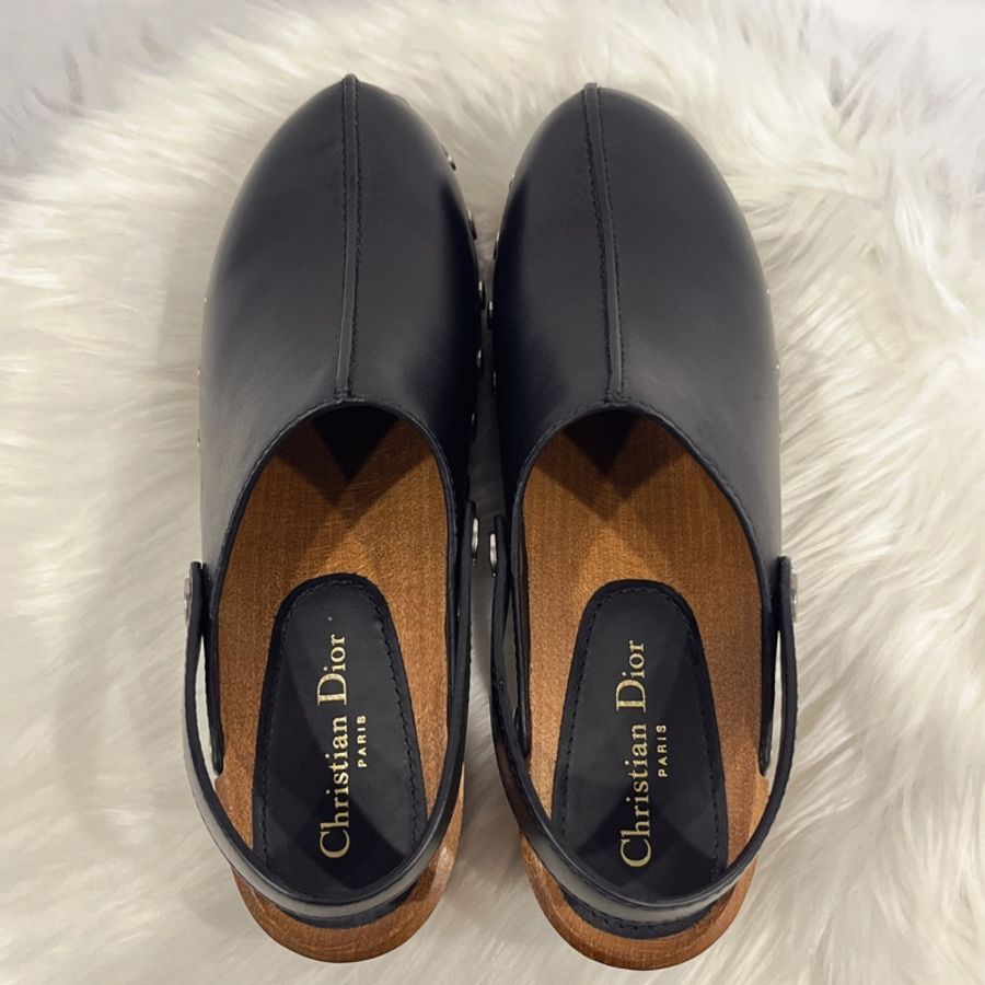 Dior 迪奧 黑色 全皮 木跟涼鞋 39號-7