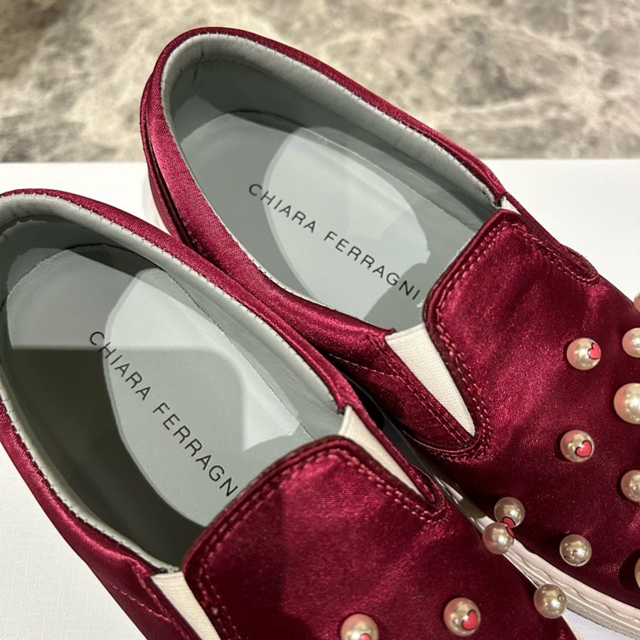 Chiara Ferragni 眨眼珍珠緞面厚底鞋/樂福鞋/休閒鞋-3