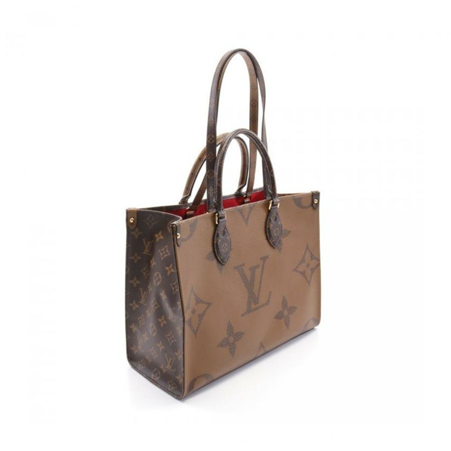 【日本直送】 中古LOUIS VUITTON 9成新 OnTheGo MM 老花Giant Reverse 兩用款 肩包 托特包 PVC 真皮 棕色 米色 兩用款-1