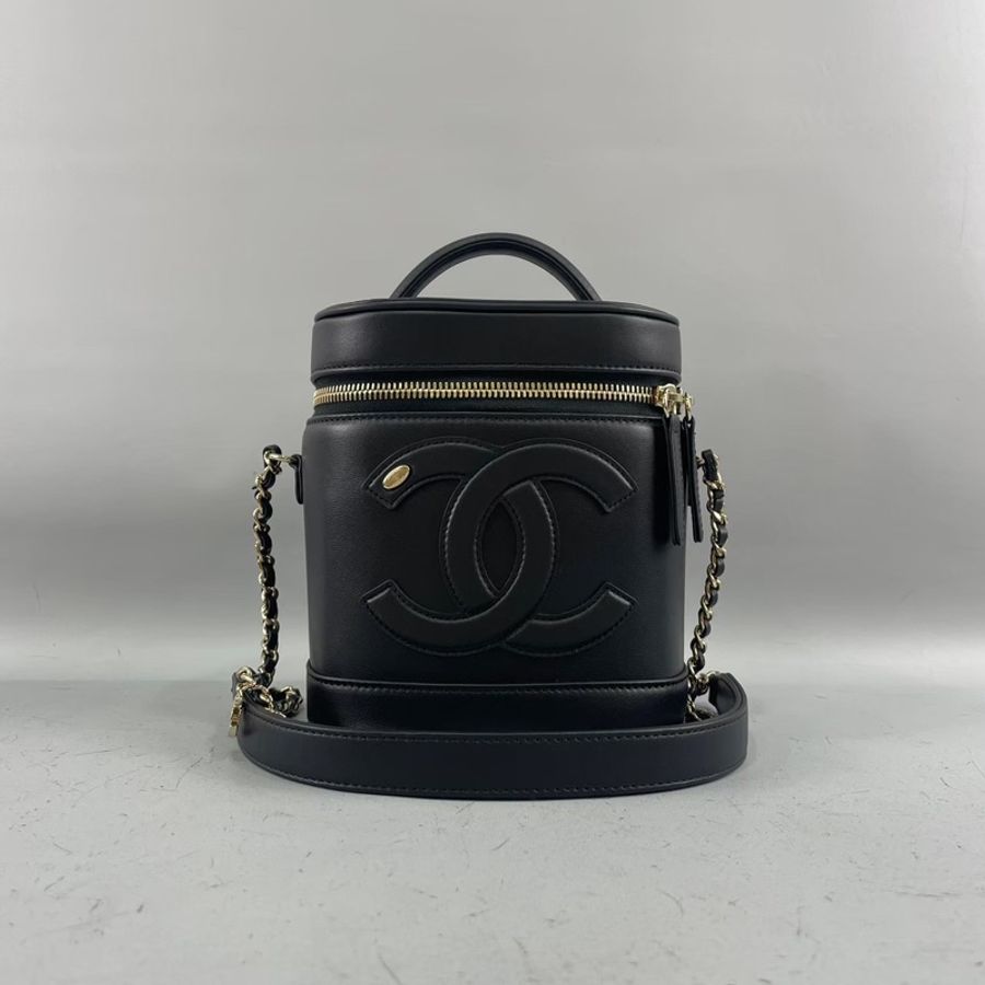 Chanel AS0323黑Box皮帶鏈化妝盒Vanity-0