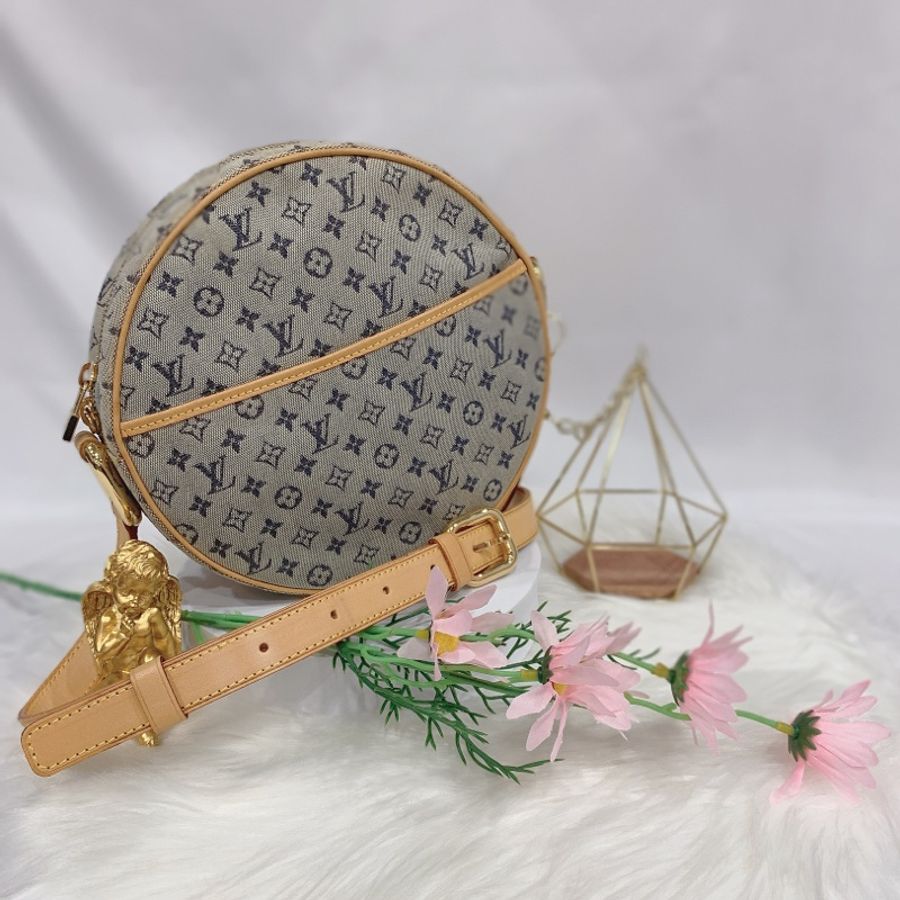 LOUIS VUITTON LV 中古款VINTAGE 老花 藍灰色 丹寧圓餅包/斜背包-0