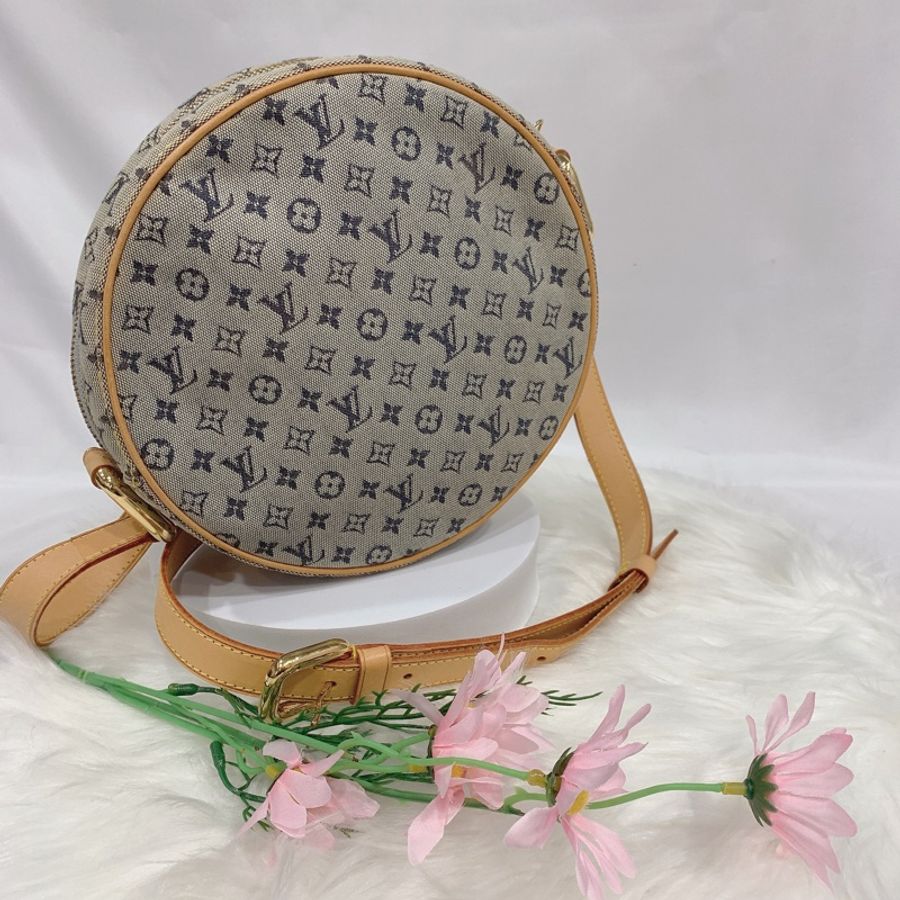 LOUIS VUITTON LV 中古款VINTAGE 老花 藍灰色 丹寧圓餅包/斜背包-1