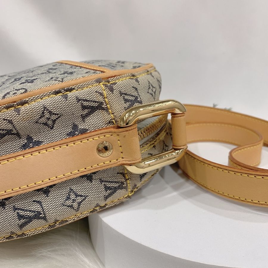 LOUIS VUITTON LV 中古款VINTAGE 老花 藍灰色 丹寧圓餅包/斜背包-3