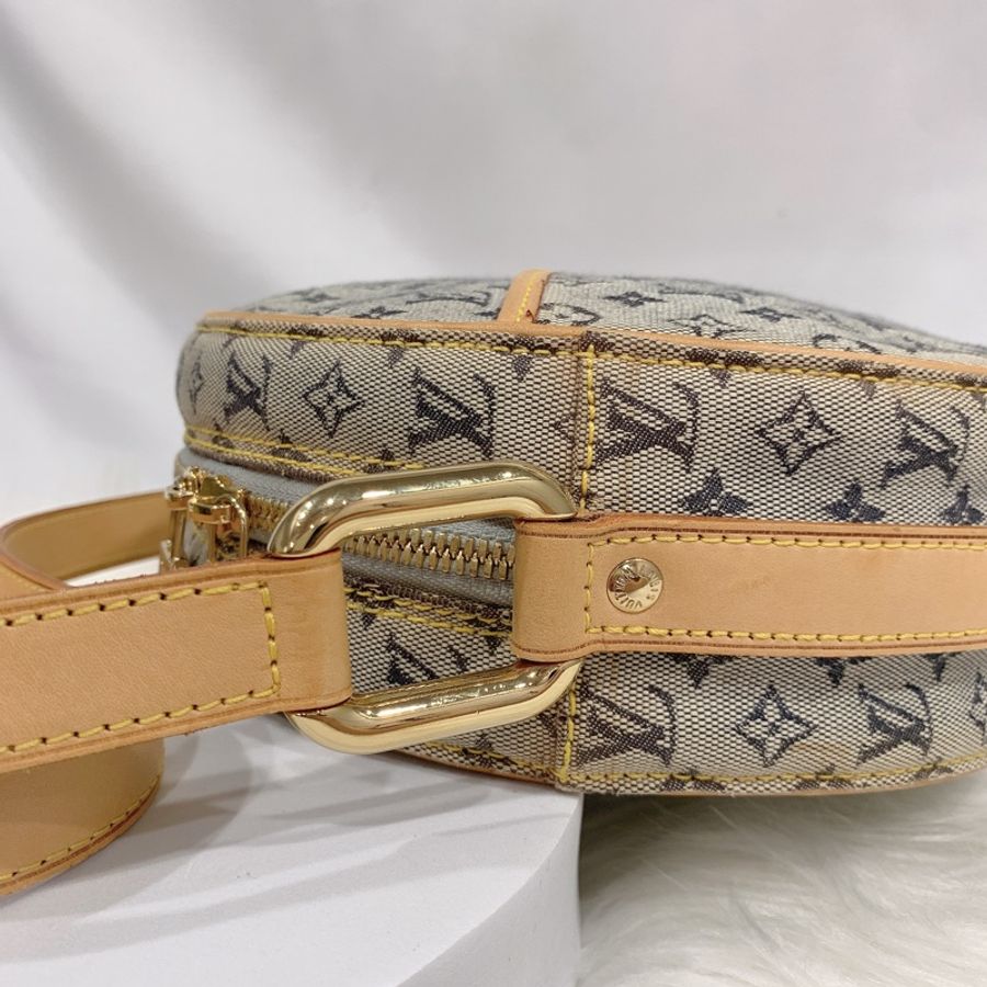 LOUIS VUITTON LV 中古款VINTAGE 老花 藍灰色 丹寧圓餅包/斜背包-4