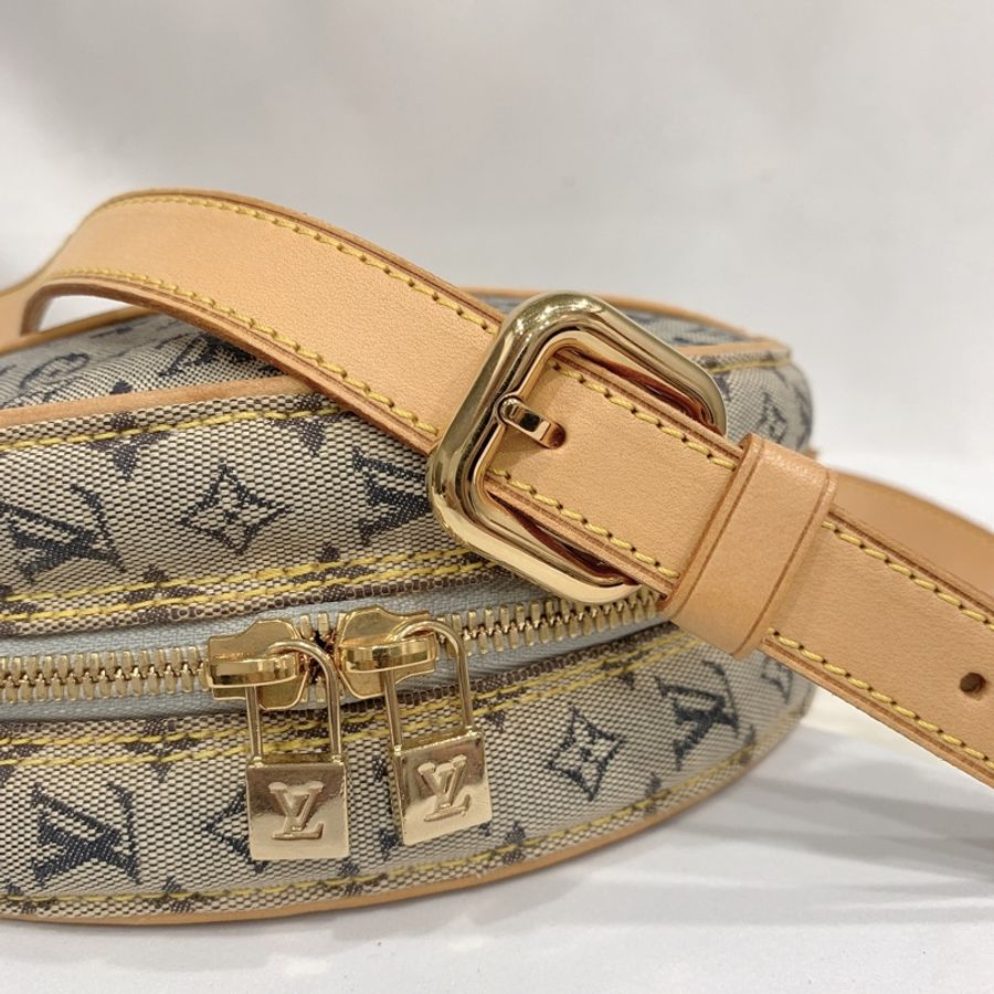 LOUIS VUITTON LV 中古款VINTAGE 老花 藍灰色 丹寧圓餅包/斜背包-5