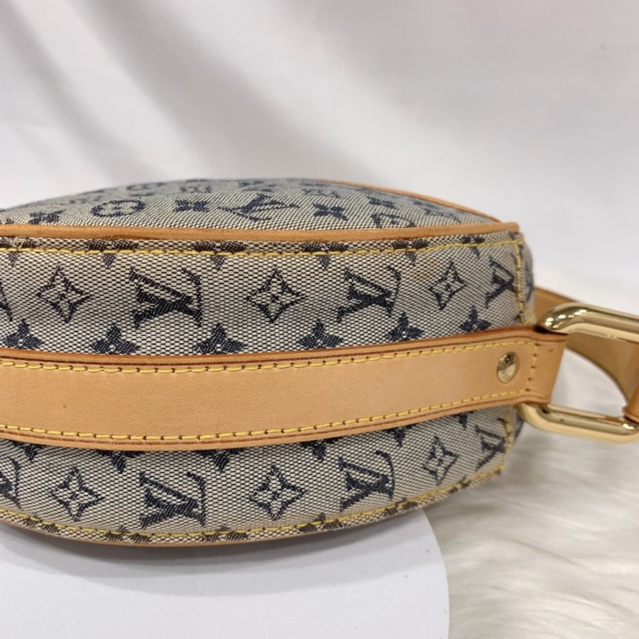 LOUIS VUITTON LV 中古款VINTAGE 老花 藍灰色 丹寧圓餅包/斜背包-6
