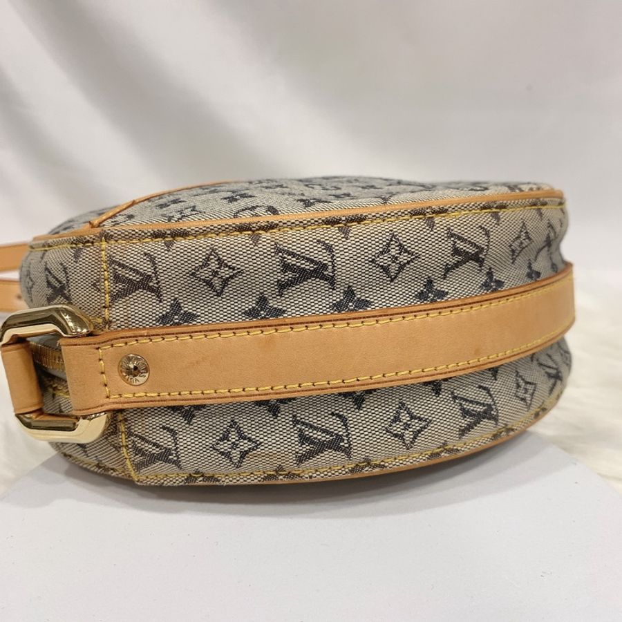 LOUIS VUITTON LV 中古款VINTAGE 老花 藍灰色 丹寧圓餅包/斜背包-8