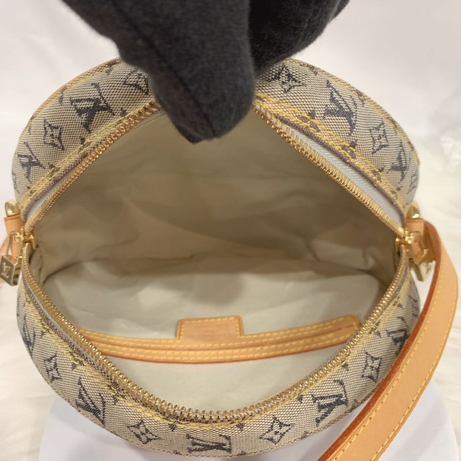 LOUIS VUITTON LV 中古款VINTAGE 老花 藍灰色 丹寧圓餅包/斜背包-9