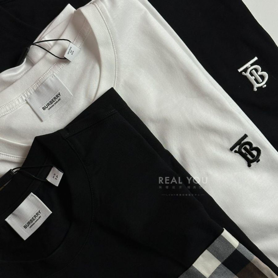 BURBERRY 經典格紋口袋短袖T - 黑-1