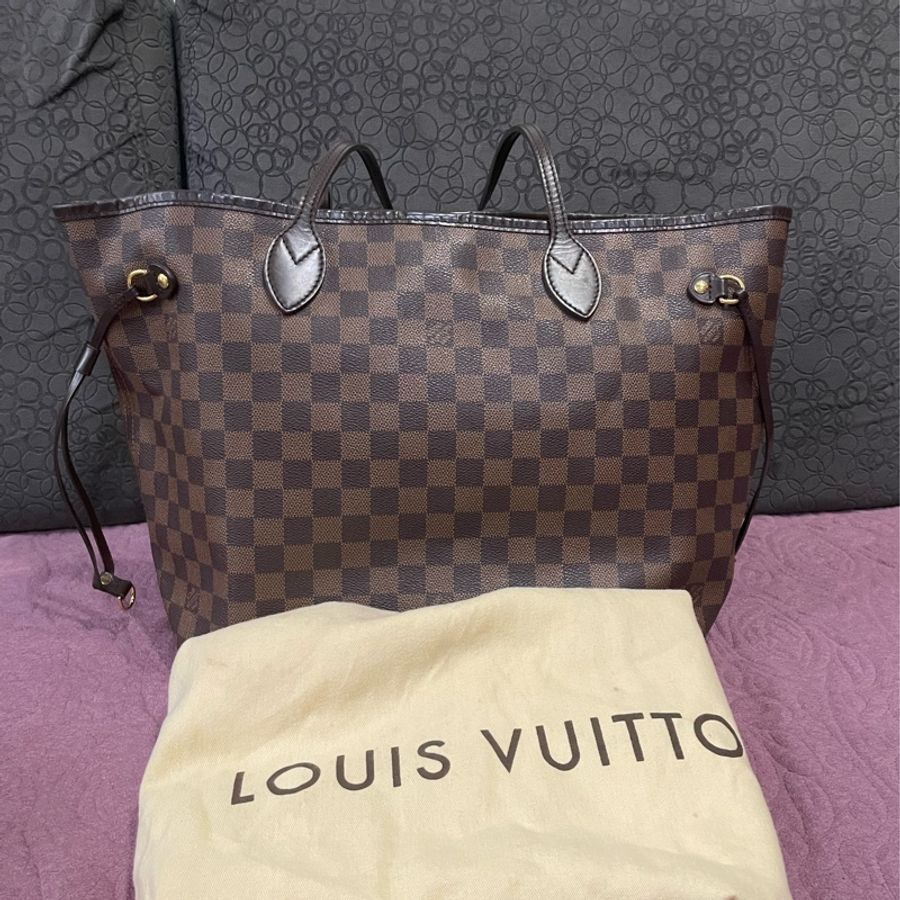 Louis Vuitton Neverfull 經典棋格紋帆布肩背包-0