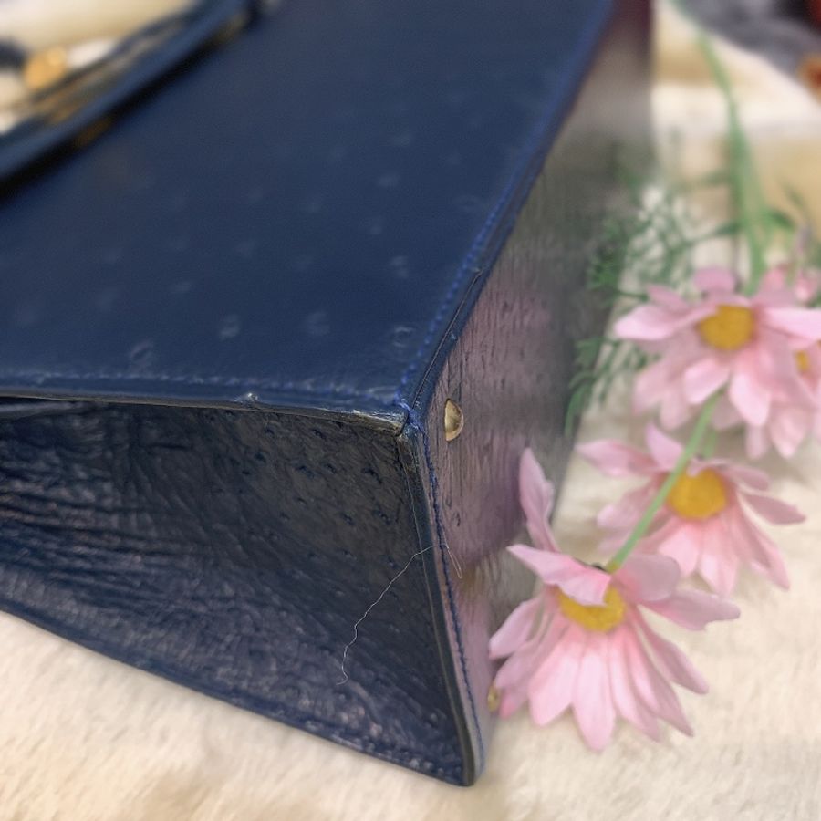 MORABITO莫拉比托 法國奢華品牌藍色鴕鳥皮凱莉包/手提包-2