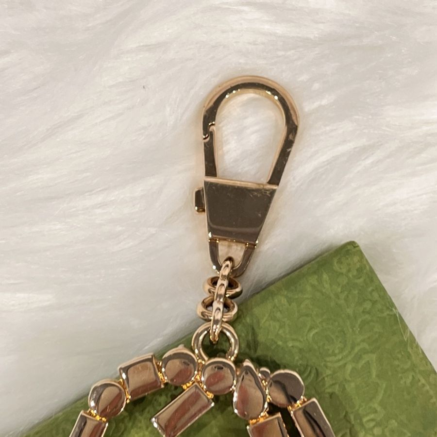 GUCCI 古馳 經典金色 GG 珍珠水鑽雙G LOGO鑰匙圈/吊飾/掛件-4