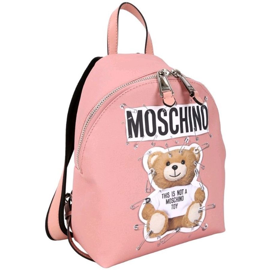 MOSCHINO#中型別針#泰迪熊後背包#粉色#包包#背包#校園風#-6