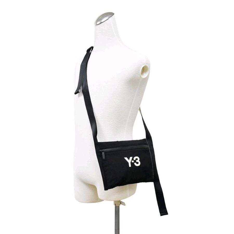 Y-3#CH3 SACOCHE 奶油白字LOGO 尼龍拉鍊肩背#斜背包(黑)#包包-5