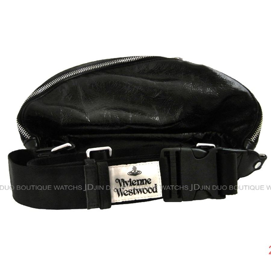 金鐸精品~2234 Vivienne Westwood 薇薇安·魏斯伍德 黑色揉製牛皮 腰包 肩背胸口包-1