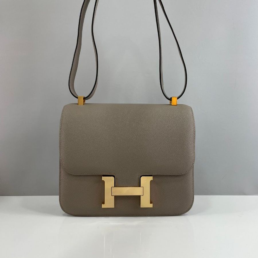 Hermes灰棕色Epsom皮玫瑰金扣康康Constance 24 A刻-1