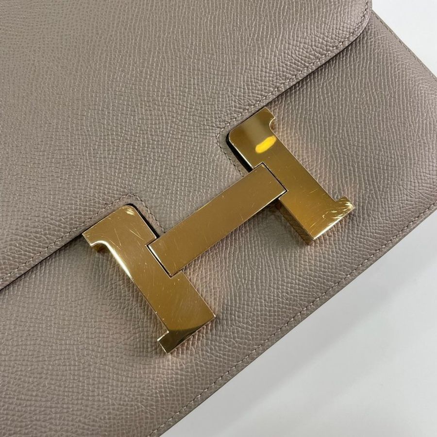 Hermes灰棕色Epsom皮玫瑰金扣康康Constance 24 A刻-10