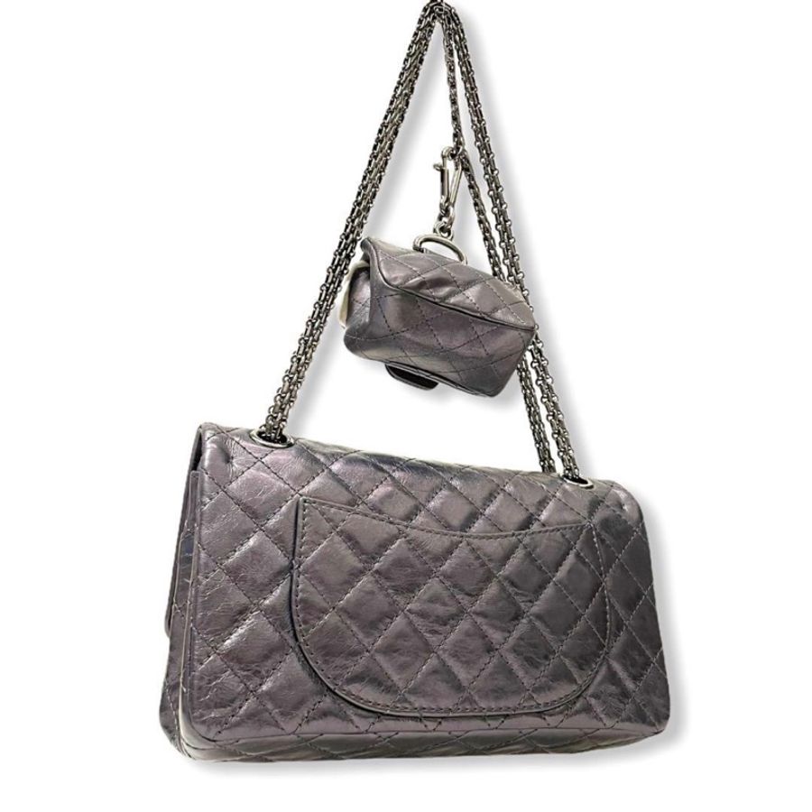 🍒CHANEL2.55鐵灰色小牛皮皮泛帶金屬光澤 +迷你掛包(2F1330001)-5