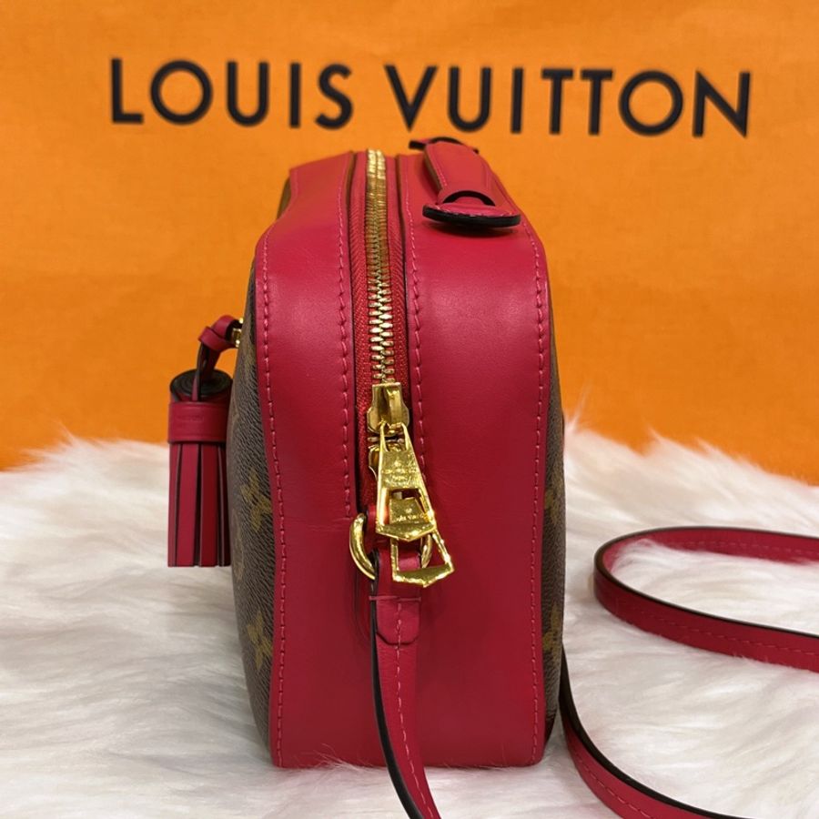 Louis Vuitton LV 字紋拚紅皮革 流蘇 相機包/斜背包-8