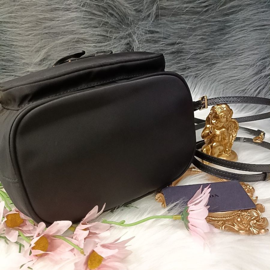 PRADA DUET黑色金釦尼龍布 手提水桶包/斜背包-5