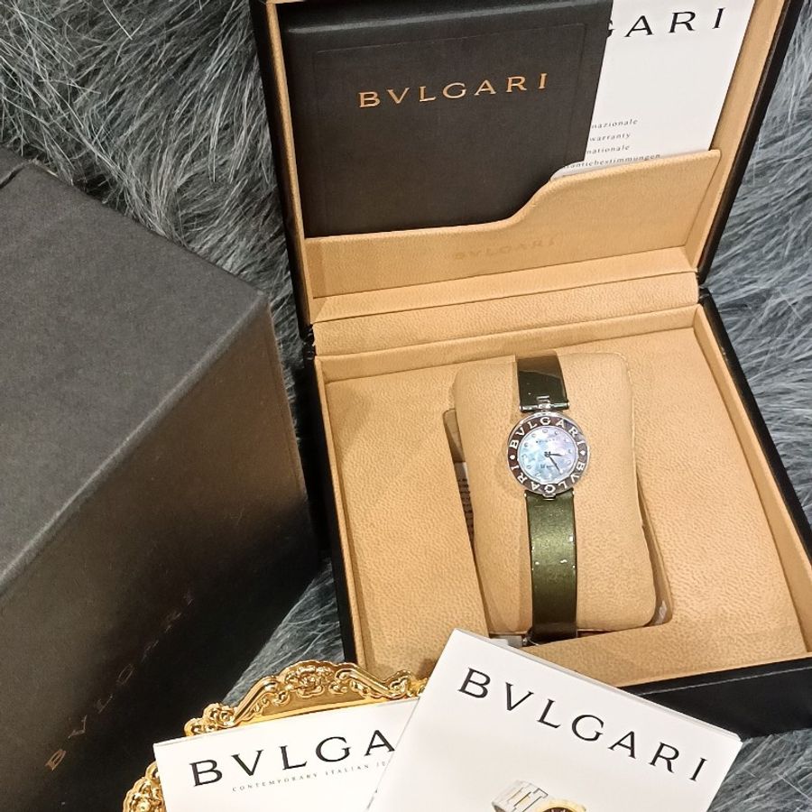 BVLGARI 寶格麗 b.zero1 珍珠母貝12整點鑽 皮帶蛋糕錶/手錶-1
