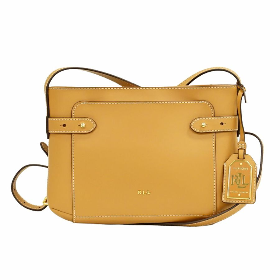 正品拉爾夫勞倫 RALPH LAUREN 皮革單肩包 pochette 棕色包二手-0