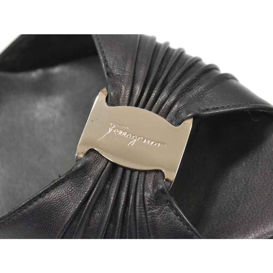 真正的 Salvatore Ferragamo Salvatore Ferragamo Vara 穆勒涼鞋鞋跟 7 皮革黑色女式 Vara 鞋鞋二手-3