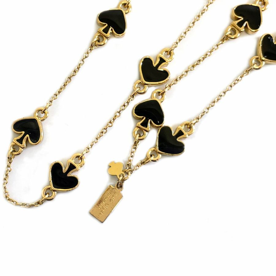 正品 Kate spade Kate Spade 黑桃圖案項鍊吊墜 GP 鍍金黑色配飾珠寶二手-0