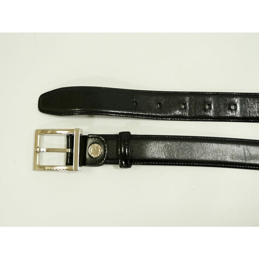 正品 Bvlgari BVLGARI 皮革腰帶黑色銀色金屬配件男裝配件二手-3