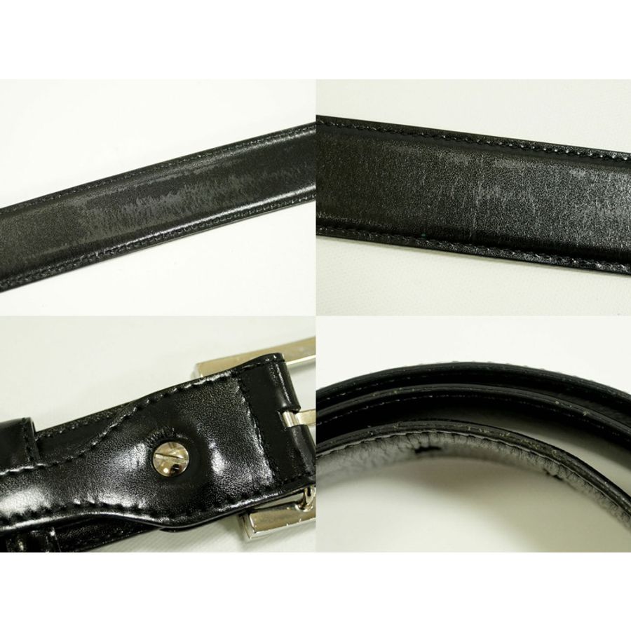 正品 Bvlgari BVLGARI 皮革腰帶黑色銀色金屬配件男裝配件二手-7