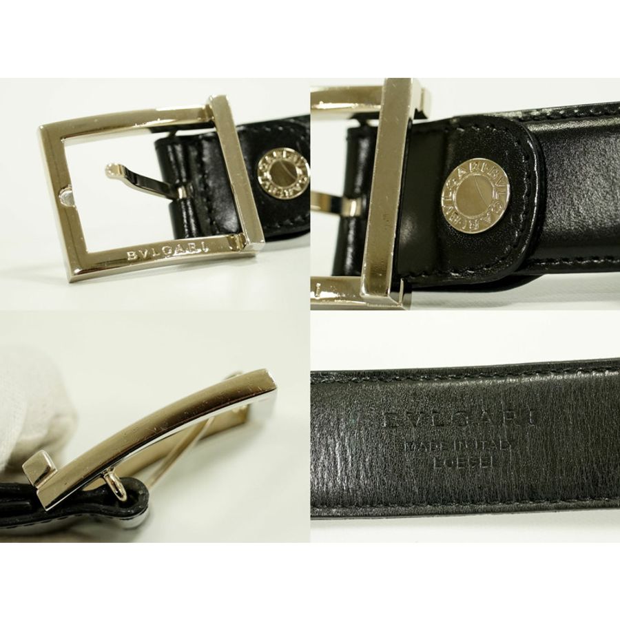 正品 Bvlgari BVLGARI 皮革腰帶黑色銀色金屬配件男裝配件二手-8
