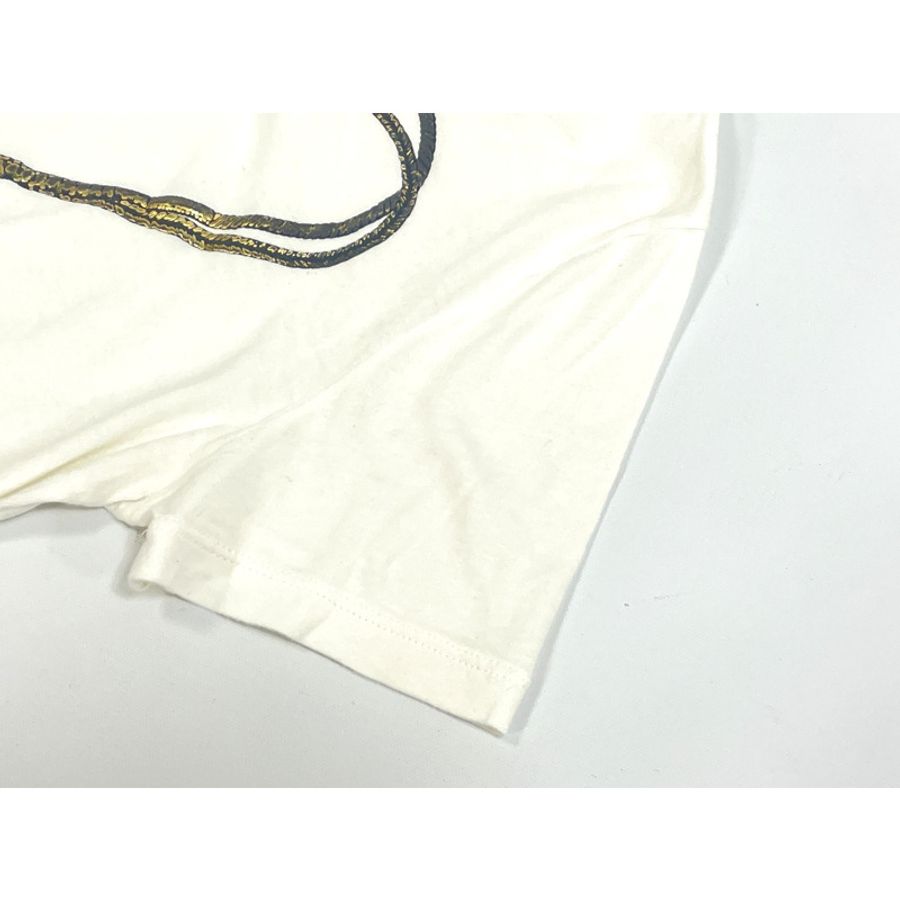 真品古馳 GUCCI 流蘇印花 T 恤上衣 M 棉白色女士服裝二手-4