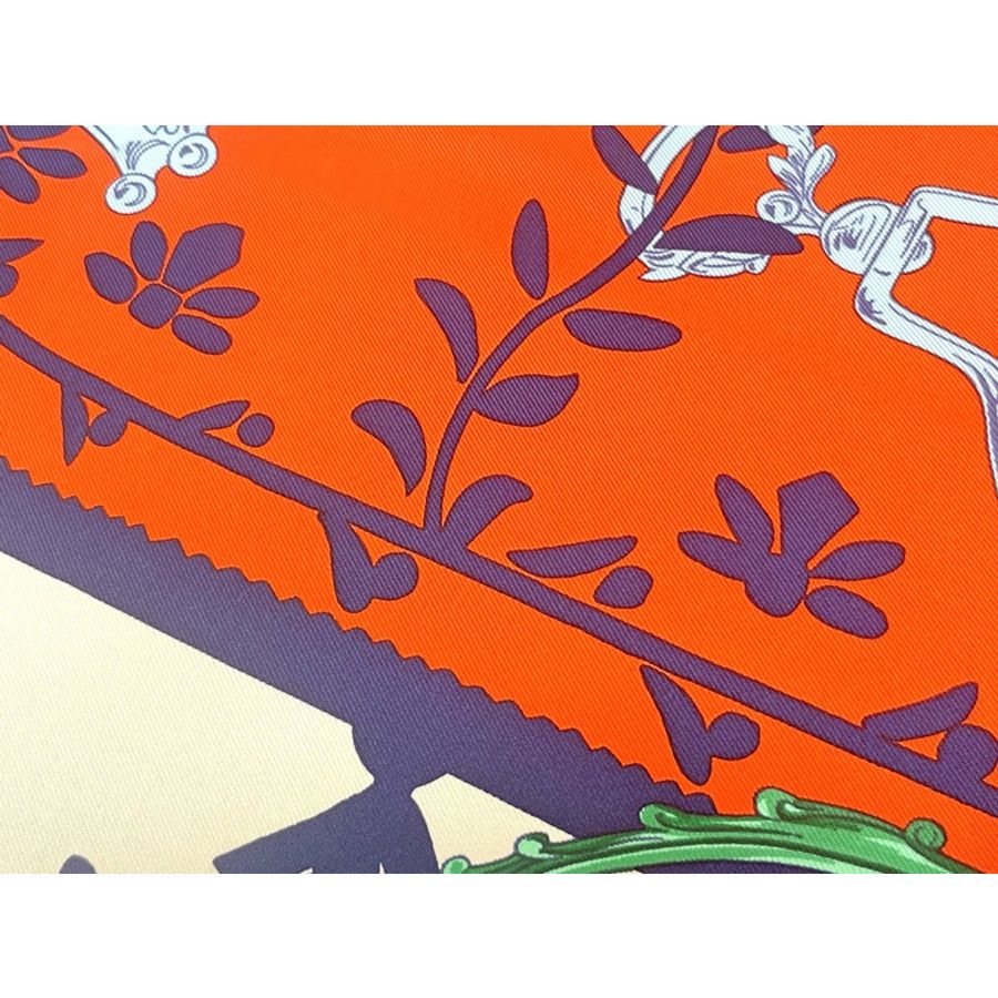 正品愛馬仕 HERMES 圍巾 Carre Carre 90 ETRIERS 馬鐙圍巾披肩頭巾絲綢橙色多色服裝配件使用-4