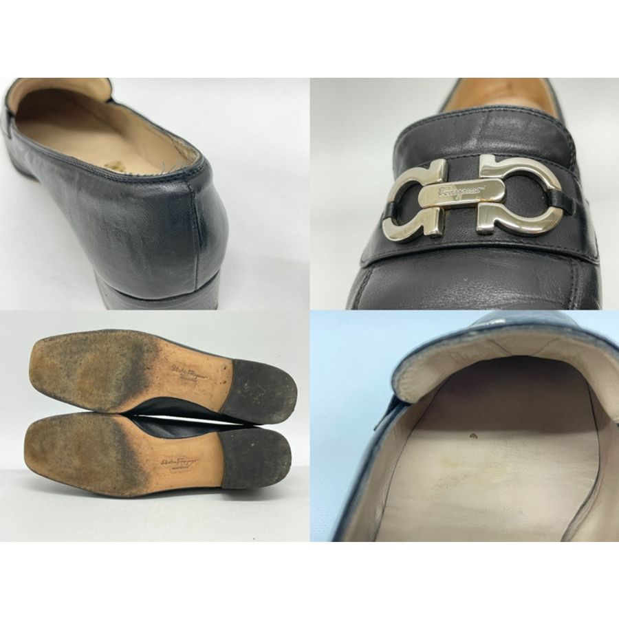 正品 Salvatore Ferragamo Salvatore Ferragamo Gancini 樂福鞋 6 皮革黑金硬件女士 Gancini 鞋鞋二手-7