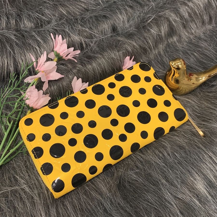 Louis Vuitton LV 限量款 黃色黑點 漆皮壓紋 草間彌生 拉鍊長夾/皮夾-0