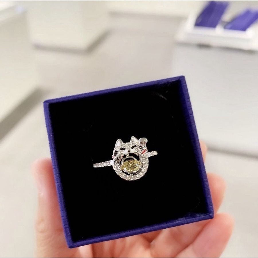 🐱全新附購證🐱施華洛世奇 Swarovski 黃水晶 招財貓 戒指 貓戒指-4