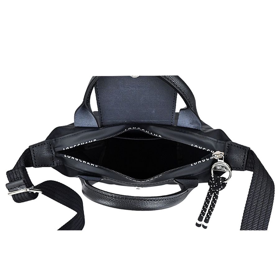 Longchamp LE PLIAGE ENERGY系列再生尼龍短把手提/斜背兩用包 (迷你/黑色)-3