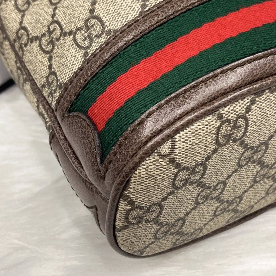 GUCCI 古馳 卡其咖 Ophidia紅綠條 小款 手提水桶包/斜背包-2